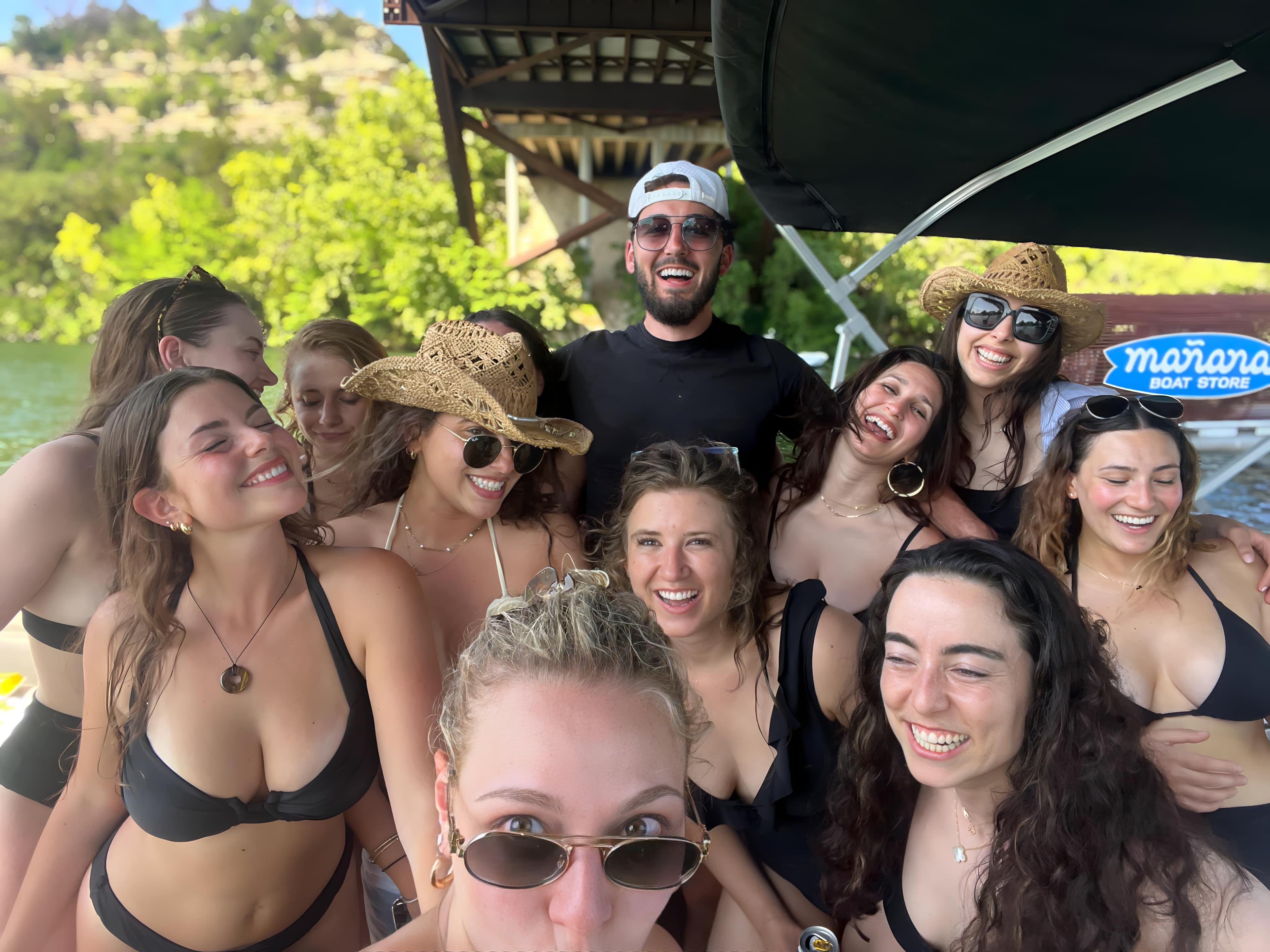 Birthday celebration group enjoying party on Lake Travis boat